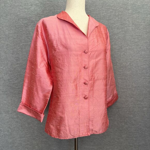 Charlotte Kellogg Lagenlook Silk Jacket Sz M Pink Elegant Old Money Quiet Luxury - Picture 10 of 10